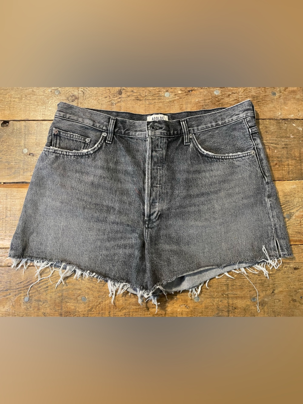 Agolde Black Gray High-Rise Cutoff Jean Shorts